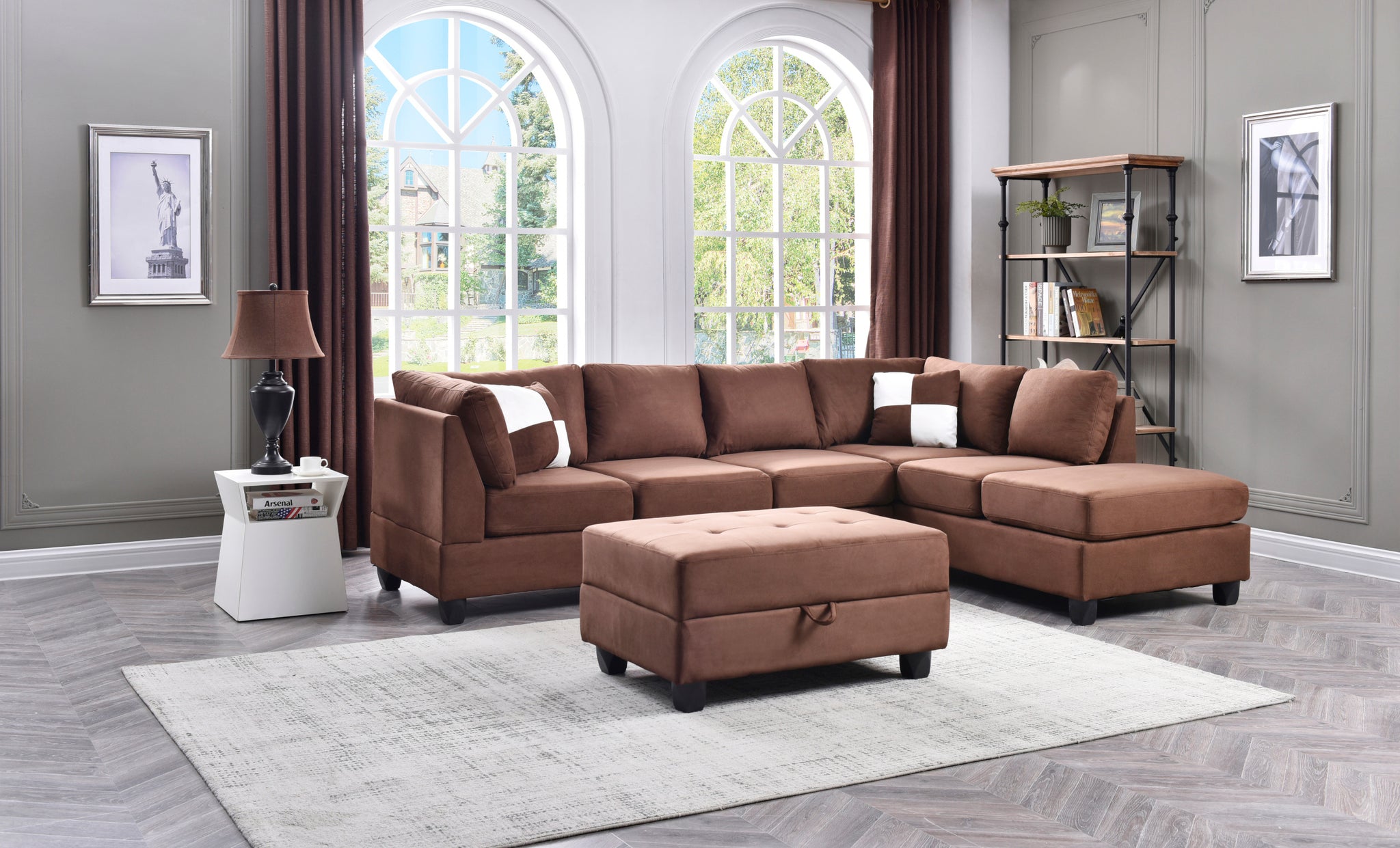 Malone G632B Sc Sectional 3 Boxes Chocolate Chocolate Foam Microfiber