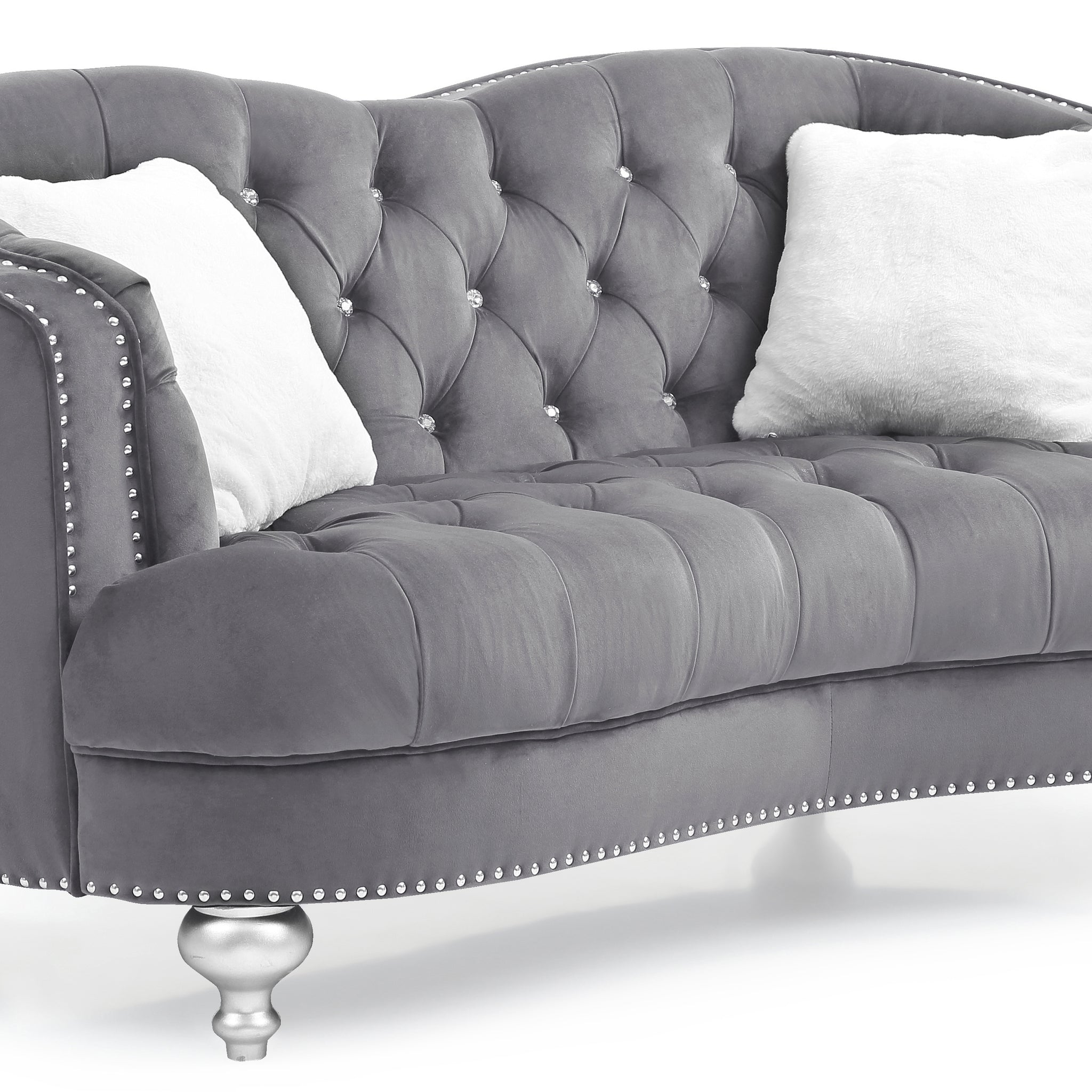 Charming Gray Loveseat With Recessed Arms Gray Foam Velvet