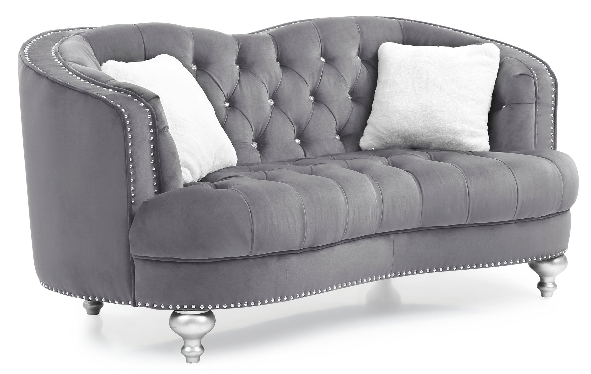 Charming Gray Loveseat With Recessed Arms Gray Foam Velvet