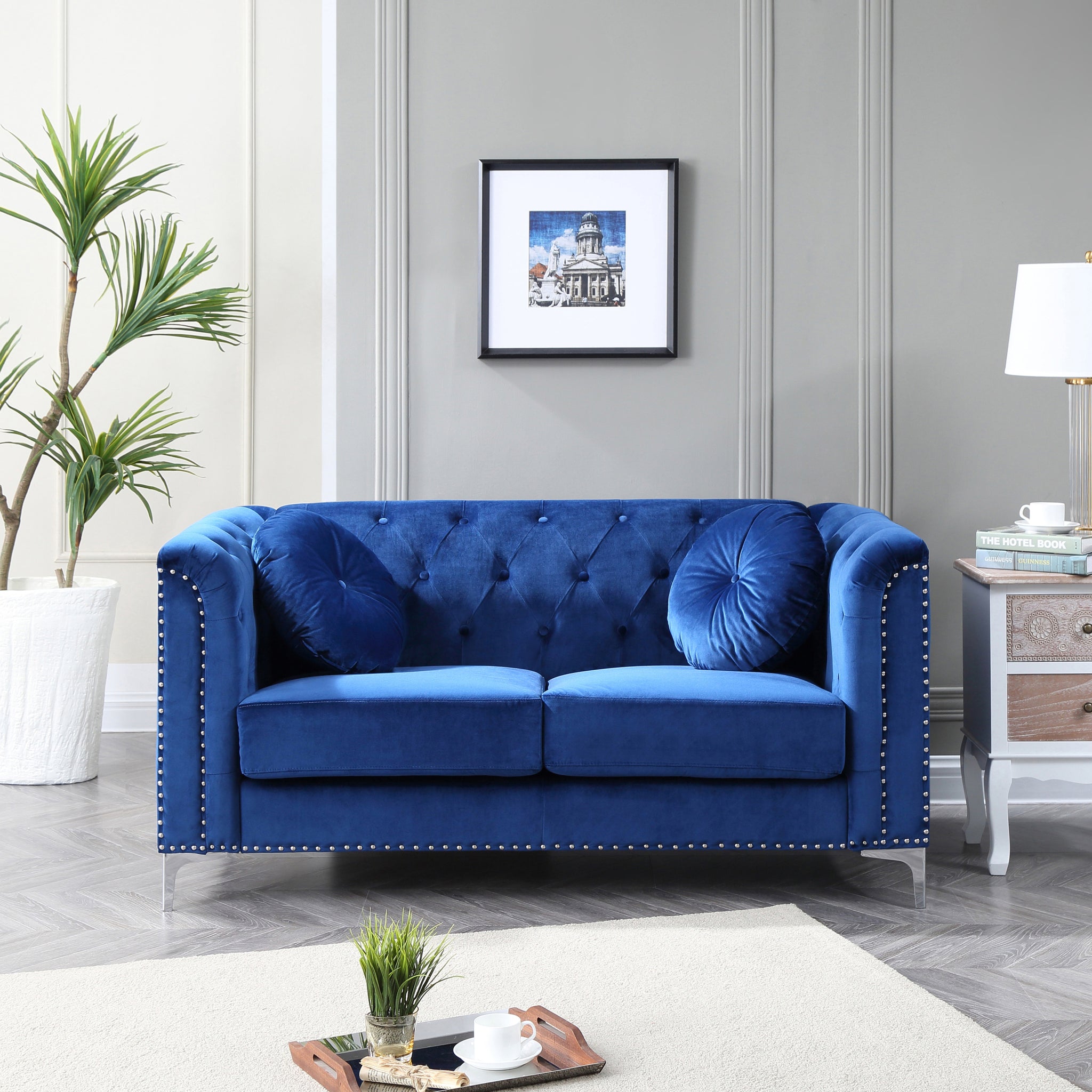 Pompano G781A L Loveseat 2 Boxes Navy Blue Navy Blue Foam Velvet