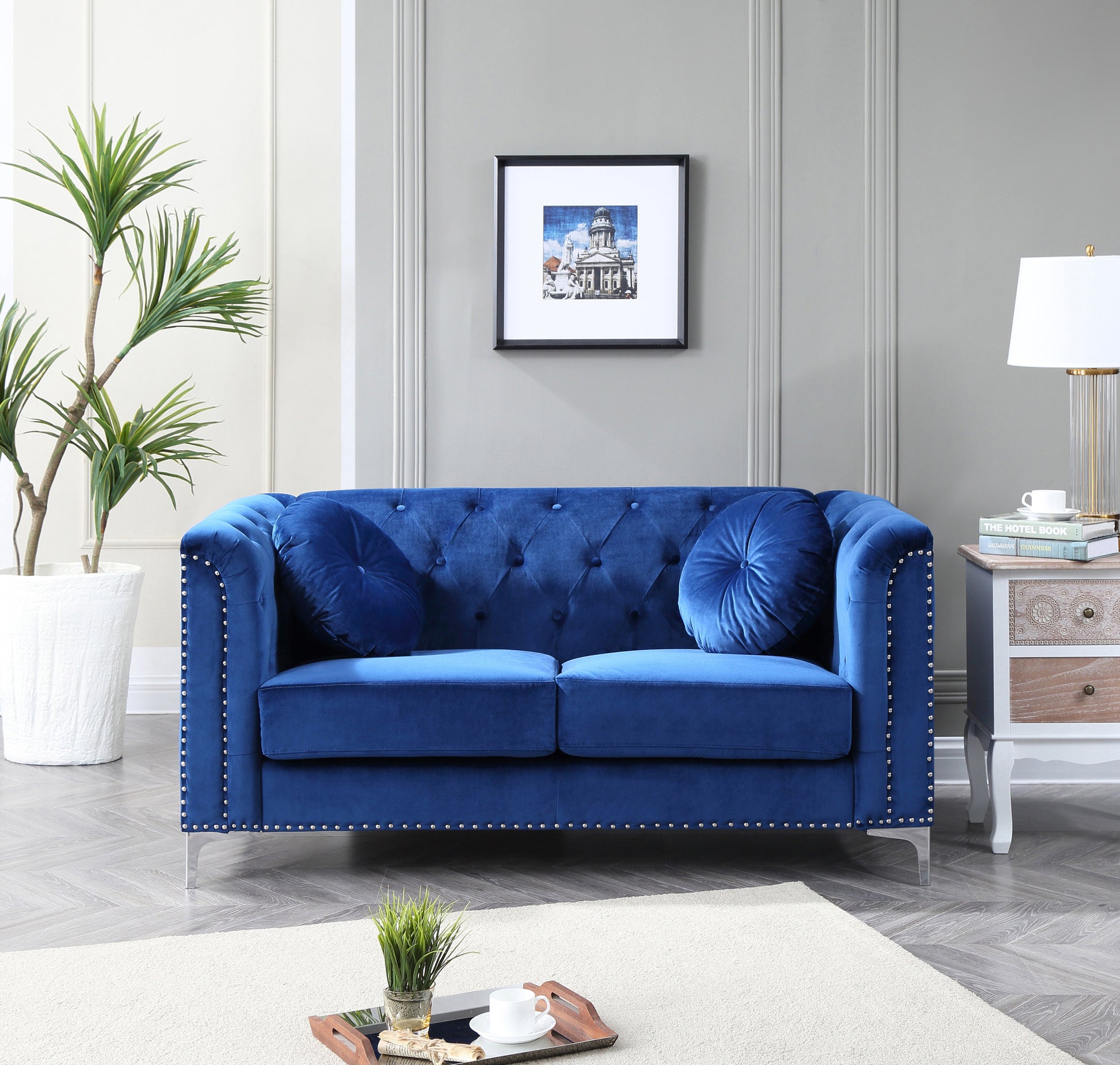 Pompano G781A L Loveseat 2 Boxes Navy Blue Navy Blue Foam Velvet