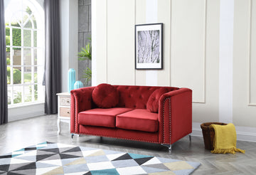 Chic Sloped Arm Loveseat In Burdy Burgundy Foam Velvet