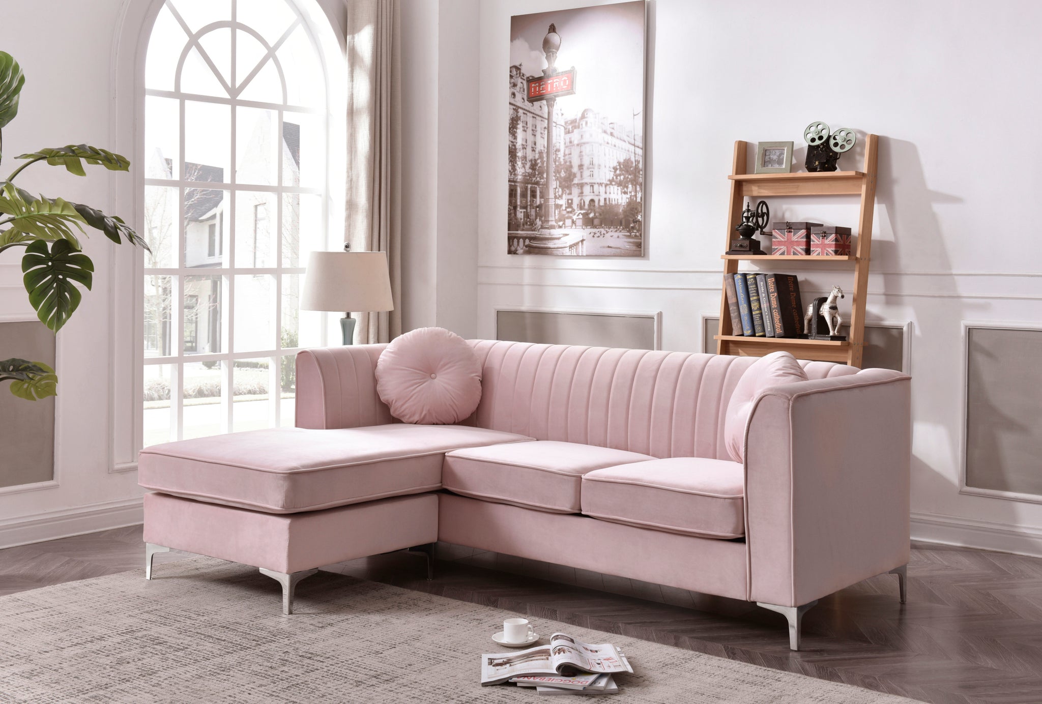 Delray G794B Sc Sofa Chaise 3 Boxes Pink Pink Foam Velvet