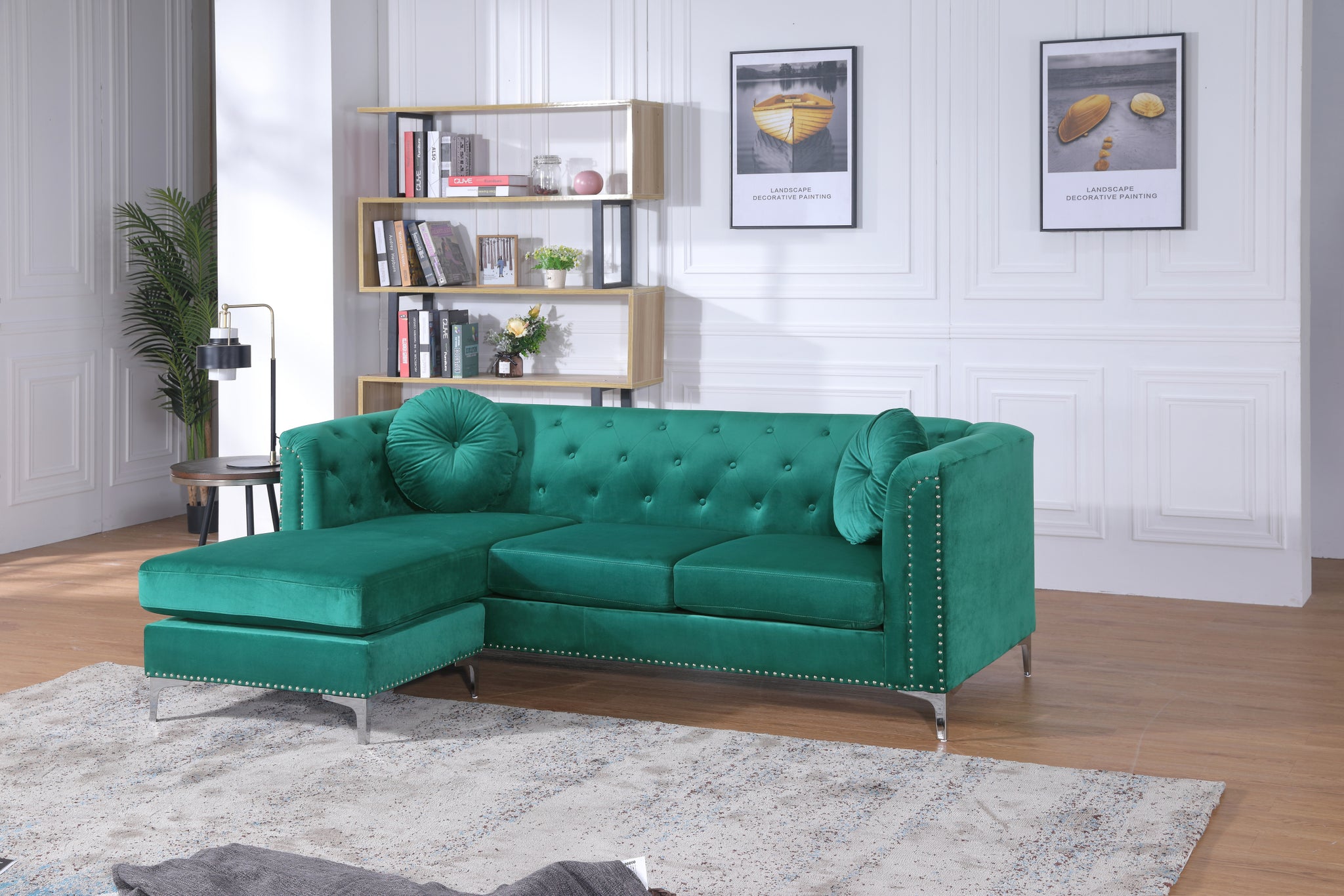 Pompano G895B Sc Sofa Chaise 3 Boxes Green Green Foam Velvet