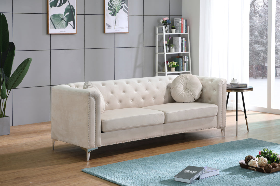 Pompano G898A S Sofa 2 Boxes Ivory Ivory Foam Velvet