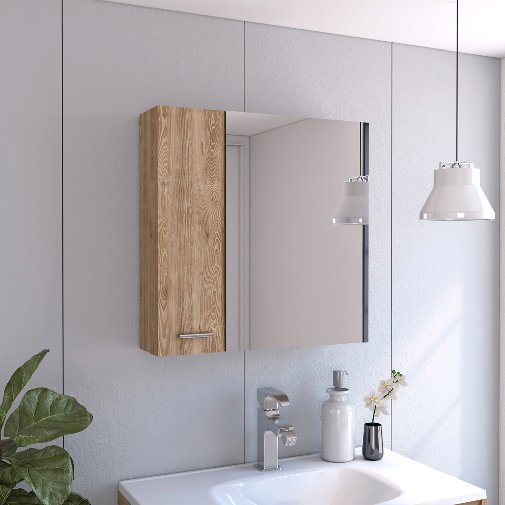 Medicine 23H" Double Door Cabinet,Four Interior Shelves, Pine Light Oak Particle Board Particle Board