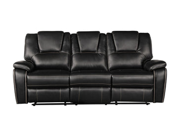 Hong Kong Power Reclining Sofa Made With Faux Leather In Black Black Faux Leather Wood Primary Living Space Medium Soft Cushion Back Modern Solid Wood Mdf Wood 3 Seat