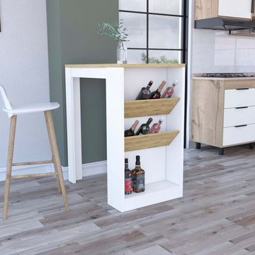 Kitchen Island 41" H, 2 Bottle Organizer And Shelf, White Macadamia Multicolor Particle Board Particle Board