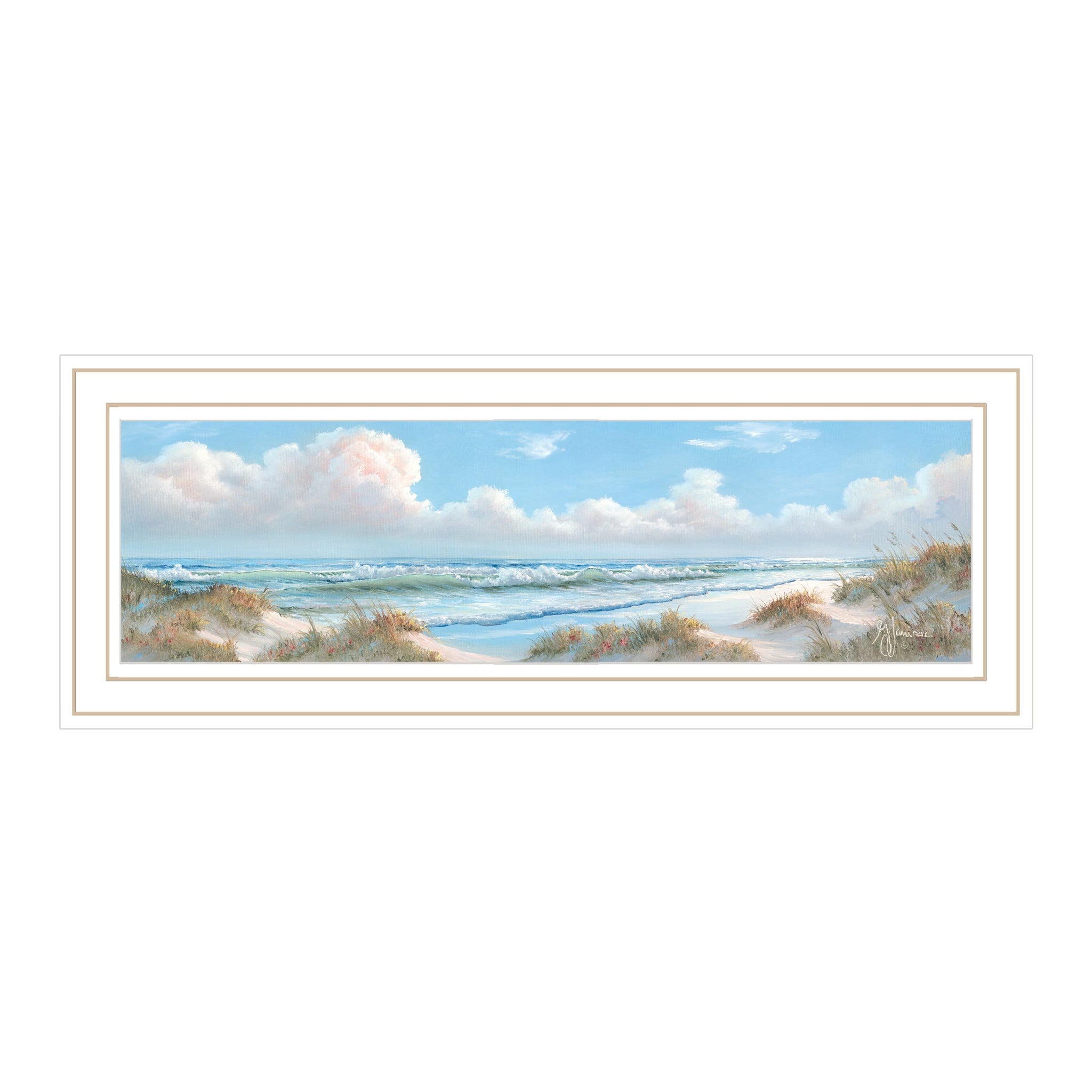 "Seascape I" By Georgia Janisse, Ready To Hang Framed Print, White Frame Multicolor Paper