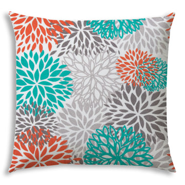 Bursting Blooms Orange Indoor Outdoor Pillow Sewn Closure Multicolor Polyester