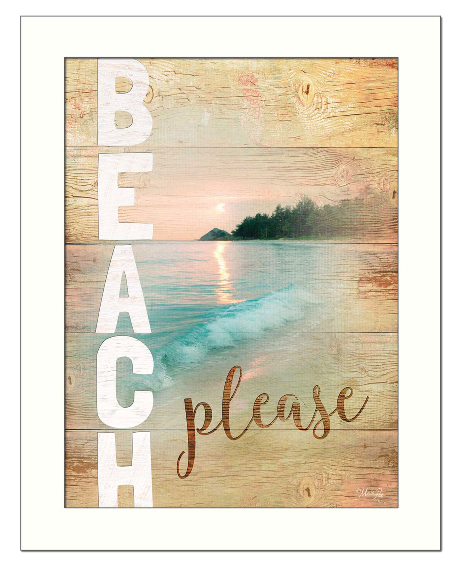 "Beach Please" By Marla Rae, Ready To Hang Framed Print, White Frame Multicolor Paper