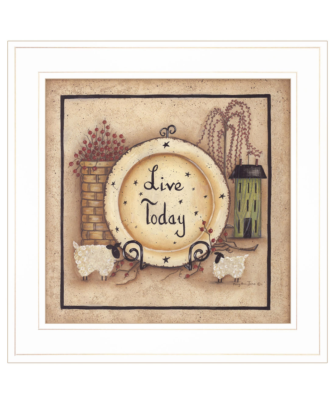 "Live Today" By Mary Ann June, Ready To Hang Framed Print, White Frame Multicolor Paper