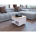 Lift Top Coffee Table, Casters, One Shelf, White Light Oak Multicolor Particle Board Particle Board