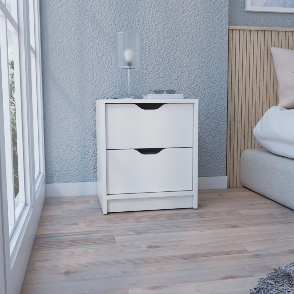 Basilea 2 Drawers Nightstandend Table, Side Table Pull Out System White White 2 Drawers Bedroom Rectangle Modern Drawers Particle Board Particle Board