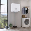 Kymo Wall Storage Cabinet, 2 Doors, Broom Hangers White Standard 1 2 Shelves Natural White White Dining Room Modern Particle Board Particle Board