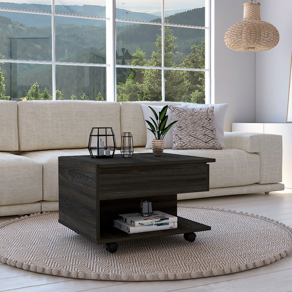 Lift Top Coffee Table, Casters, One Shelf, Carbon Espresso Brown Particle Board Particle Board