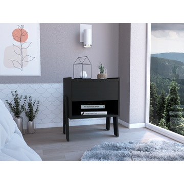 Caladium Nightstand, One Drawer, One Open Shelf, Black Black Particle Board Particle Board