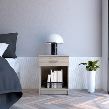 Nightstand 21"H, One Drawer, Low Shelf, Superior Top, Light Gray Gray Particle Board Particle Board