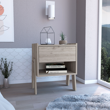 Nightstand 22"H, One Drawer, One Open Shelf, Light Gray Gray Particle Board Particle Board