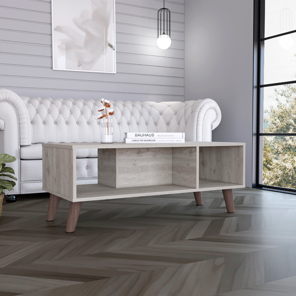 Siena Coffee Table, Two Open Shelves, Light Gray Gray Particle Board Particle Board