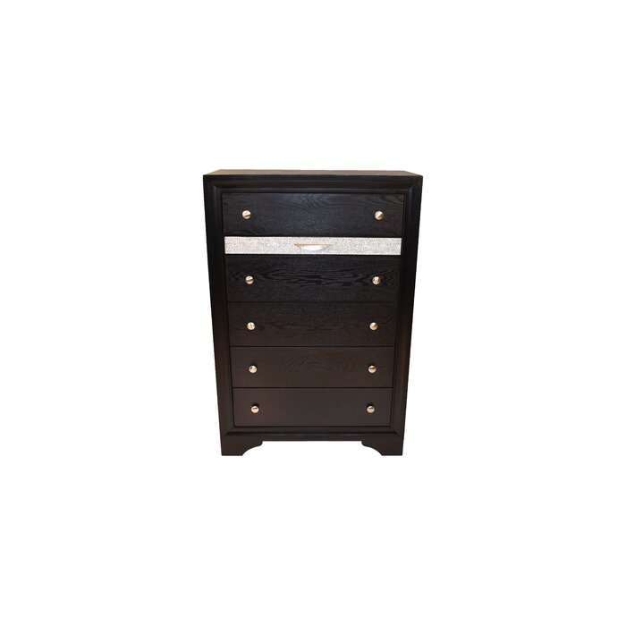 Matrix Traditional Style 5 Drawer Chest Made With Wood In Black Black Gray Bedroom Traditional Solid Wood Mdf Wood