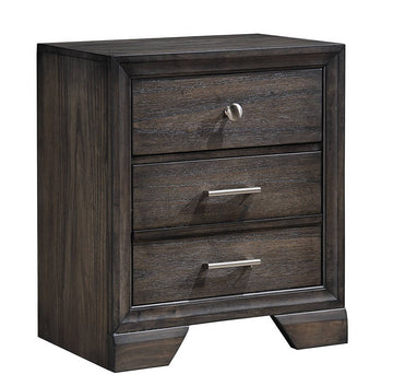 1Pc Contemporary Style 3 Storage Drawers Nightstand End Table Bedroom Solid Wood Wooden Furniture Dark Wood Finish Gray 3 Drawers Bedside Cabinet Contemporary Solid Wood