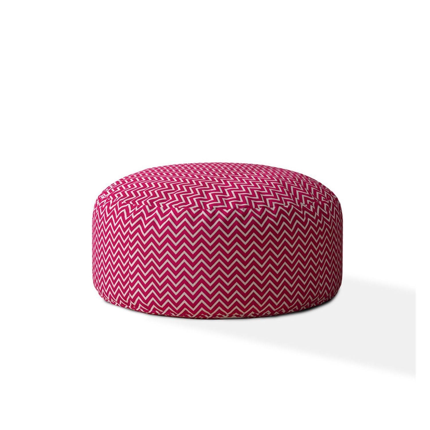 Indoor Dippity Hot Pink White Round Zipper Pouf Cover Only 24In Dia X 20In Tall Multicolor Cotton