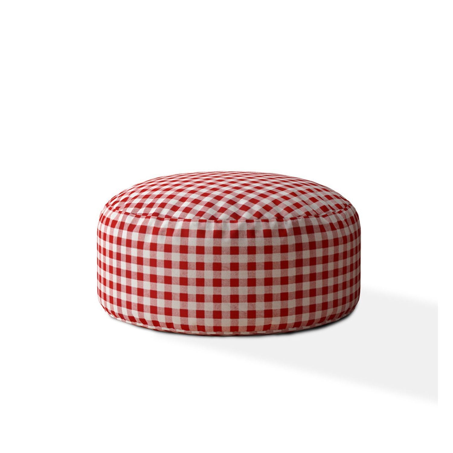 Indoor Plaido Bright Red Round Zipper Pouf Stuffed Extra Beads Included 24In Dia X 20In Tall Multicolor Cotton