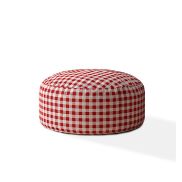 Indoor Plaido Bright Red Round Zipper Pouf Cover Only 24In Dia X 20In Tall Multicolor Cotton