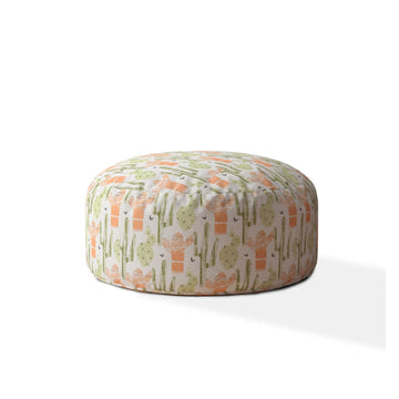Indoor Cacti Mexico Peach Round Zipper Pouf Stuffed Extra Beads Included 24In Dia X 20In Tall Orange Cotton