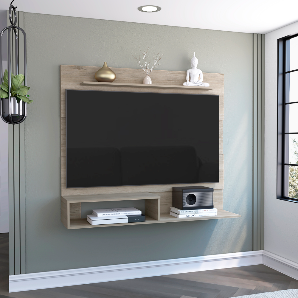 Floating Entertainment Center For Tv S Up 55", Space For Tv, One Superior Shelf, Two Shelves, Light Pine Beige 50 59 Inches Particle Board Particle Board