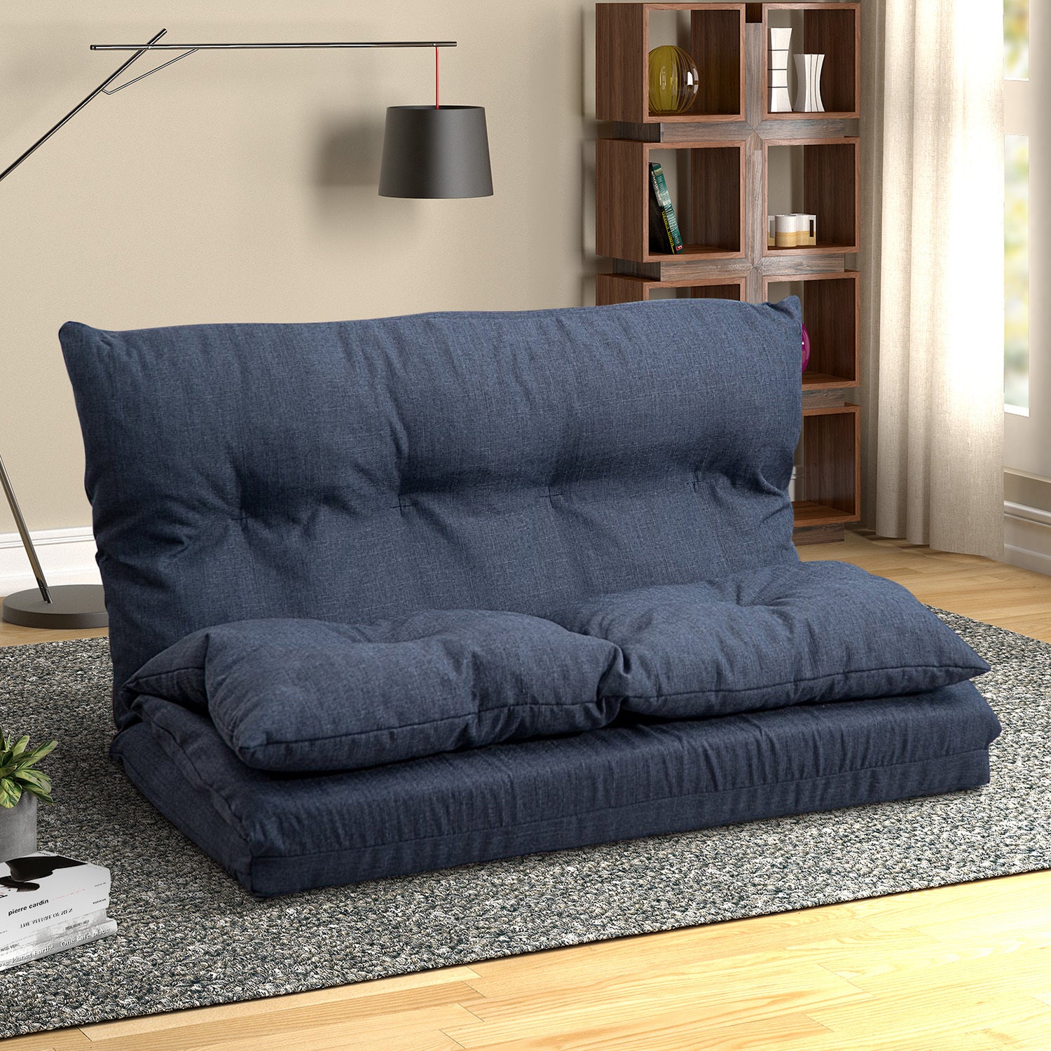 Floor Couch And Sofa Fabric Folding Chaise Lounge Navy Blue Fabric