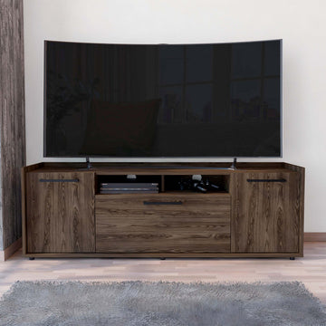Hollywood Tv Stand For Tv S Up 60", Double Door Cabinets, One Flexible Cabinet, Dark Walnut Brown 60 69 Inches Particle Board Particle Board