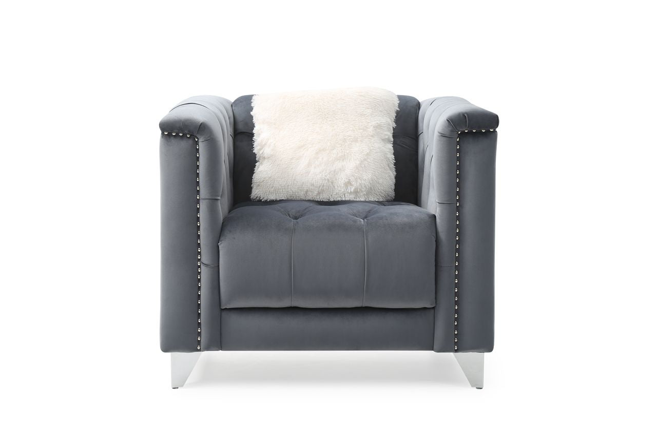 Modern Style Velvet Fabric Upholstery Chair Made With Wood In Gray Gray Velvet Wood Primary Living Space Firm Tufted Back Contemporary,Modern Acacia Upholstered Solid Wood Mdf 1 Seat