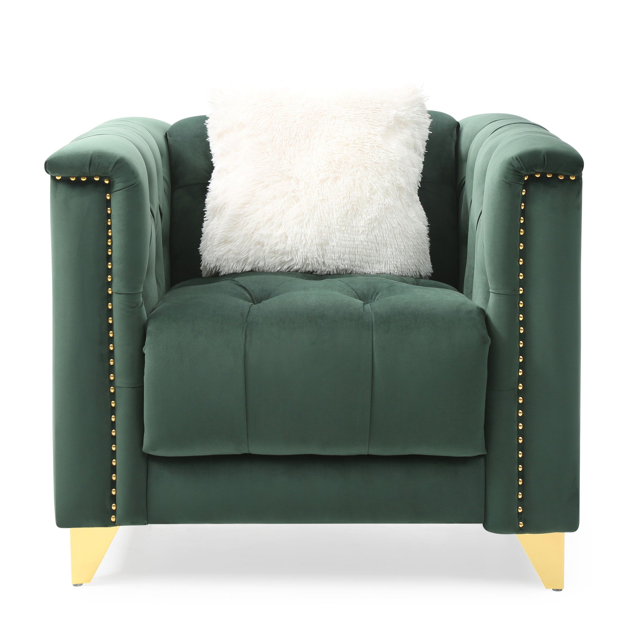 Tufted Upholstery Chair Finished In Velvet Fabric In Green Green Primary Living Space Modern Velvet Wood