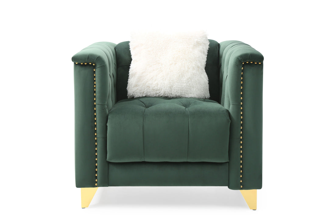 Tufted Upholstery Chair Finished In Velvet Fabric In Green Green Primary Living Space Modern Velvet Wood