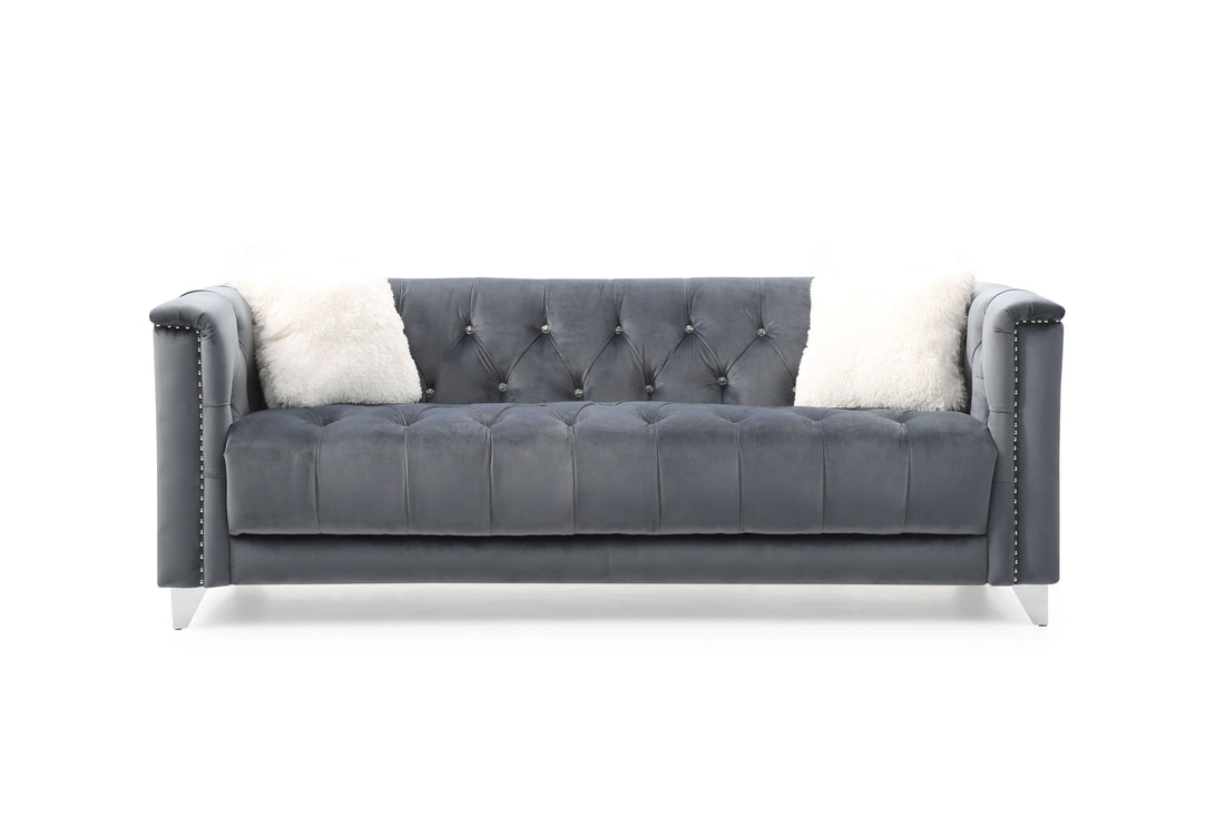 Modern Style Velvet Fabric Upholstery Sofa Made With Wood In Gray Gray Velvet Wood Primary Living Space Firm Tufted Back Contemporary,Modern Upholstered Solid Wood Mdf 3 Seat