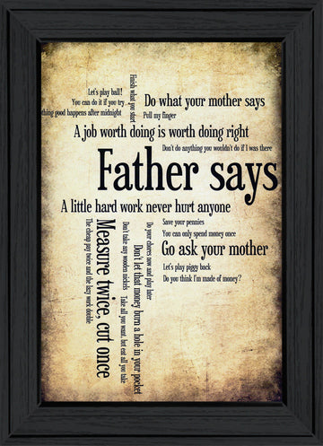 "Father Says" By Susan Ball, Ready To Hang Framed Print, Black Frame Multicolor Paper