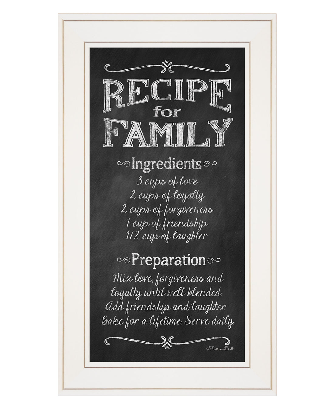 "Recipe For Family" By Susan Ball, Ready To Hang Framed Print, White Frame Multicolor Paper