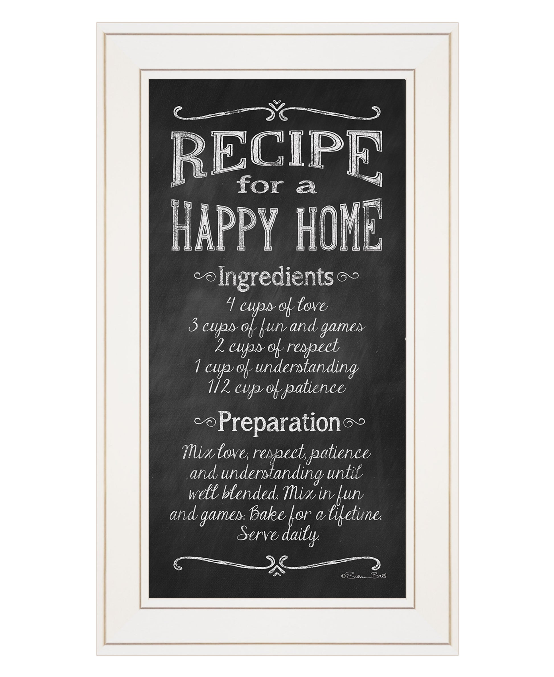 "Recipe For A Happy Home" By Susan Ball, Ready To Hang Framed Print, White Frame Multicolor Paper