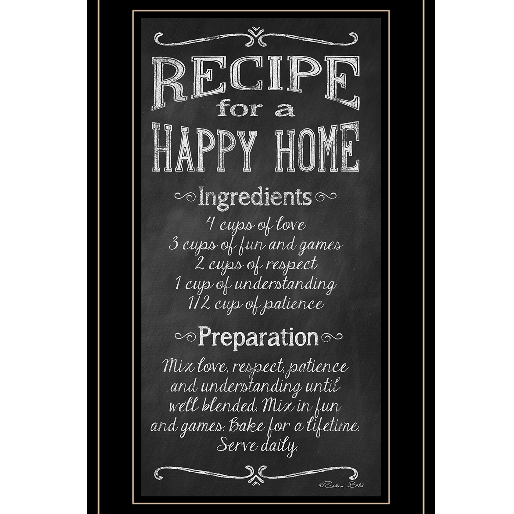 "Recipe For A Happy Home" By Susan Ball, Ready To Hang Framed Print, Black Frame Multicolor Paper