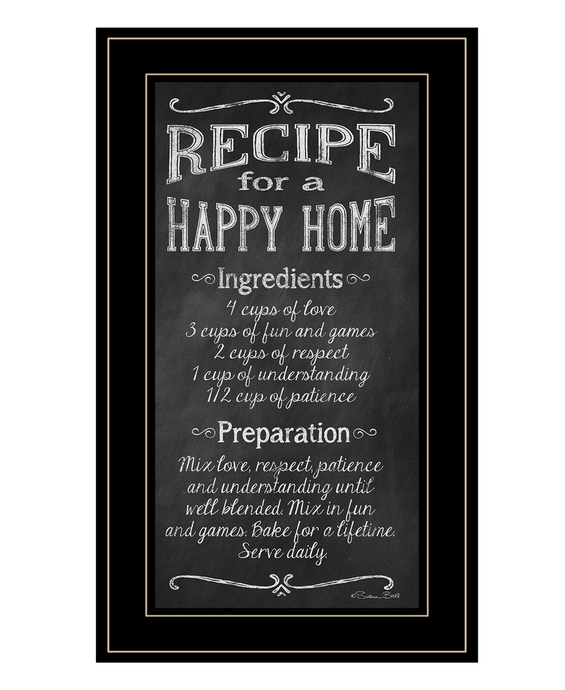 "Recipe For A Happy Home" By Susan Ball, Ready To Hang Framed Print, Black Frame Multicolor Paper