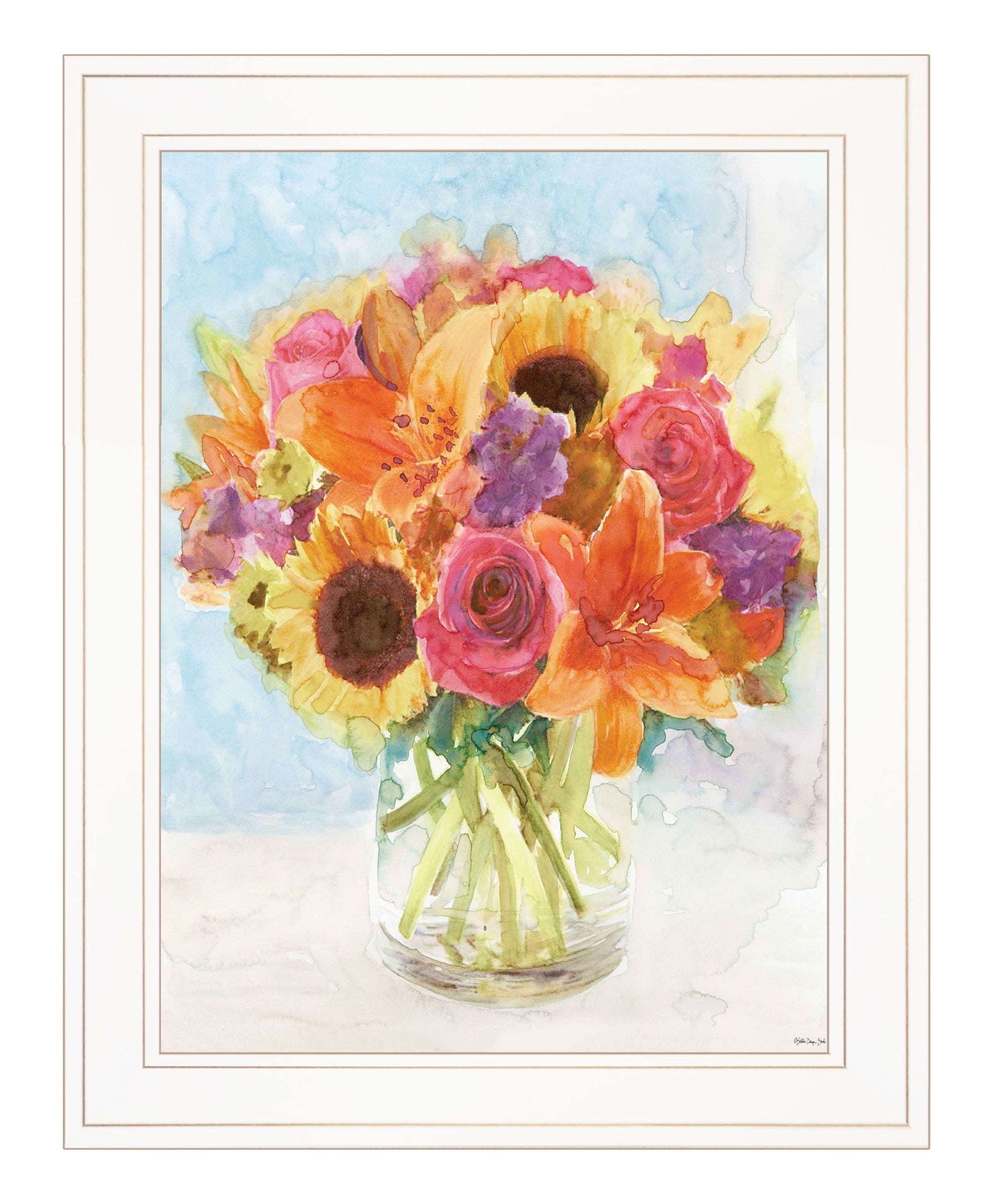 "Vases With Flowers 1" By Stellar Design Studio, Ready To Hang Framed Print, White Frame Multicolor Paper