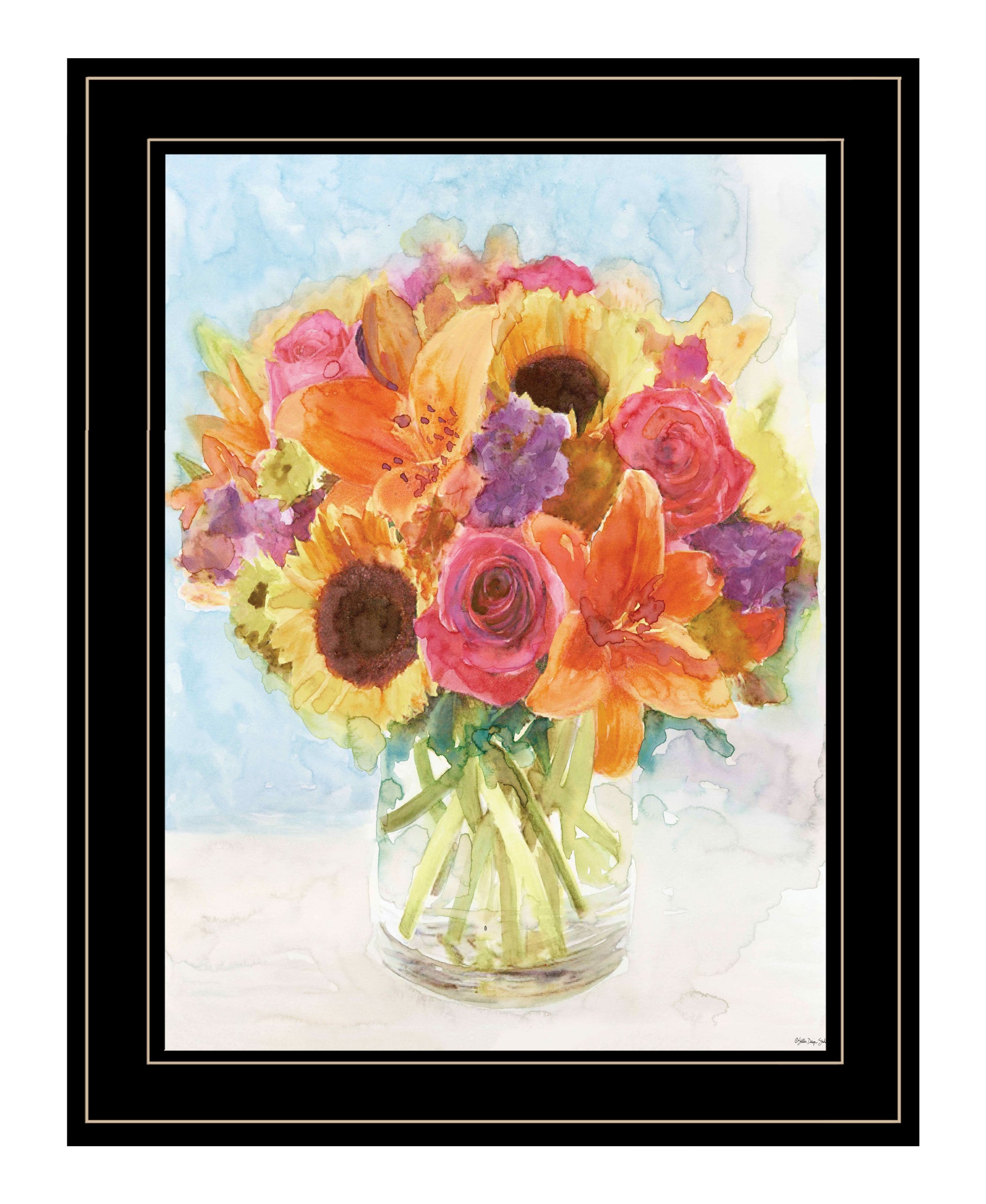 "Vases With Flowers 1" By Stellar Design Studio, Ready To Hang Framed Print, Black Frame Multicolor Paper