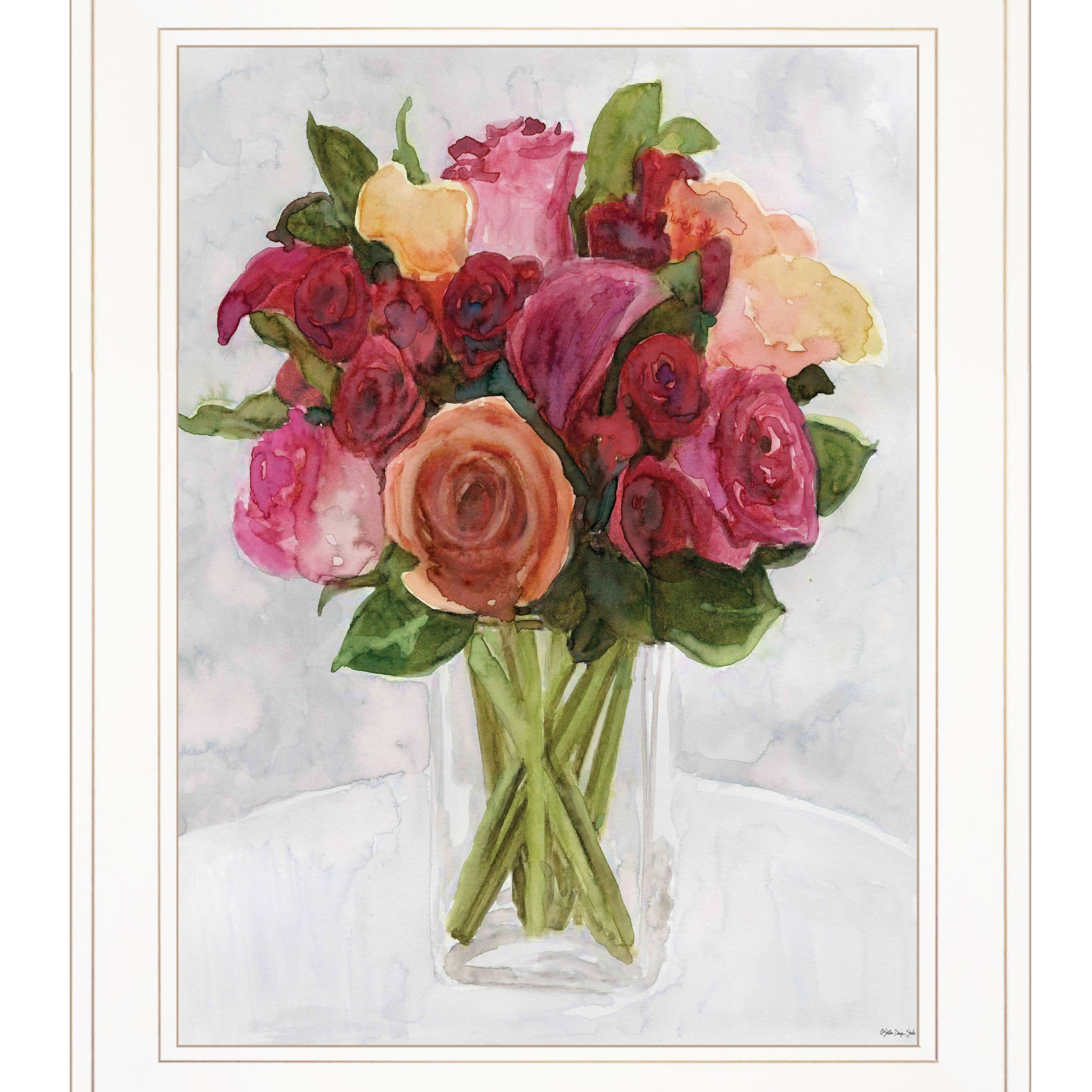 "Vases With Flowers Ii" By Stellar Design Studio, Ready To Hang Framed Print, White Frame Multicolor Paper