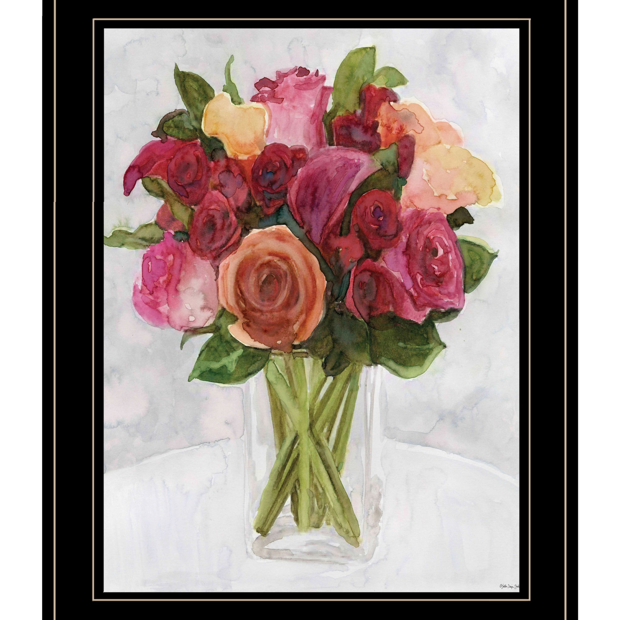 "Vases With Flowers Ii" By Stellar Design Studio, Ready To Hang Framed Print, Black Frame Multicolor Paper