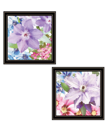 "Clematis Collection" 2 Piece Vignette By Bluebird Barn, Ready To Hang Framed Print, Black Frame Multicolor Paper