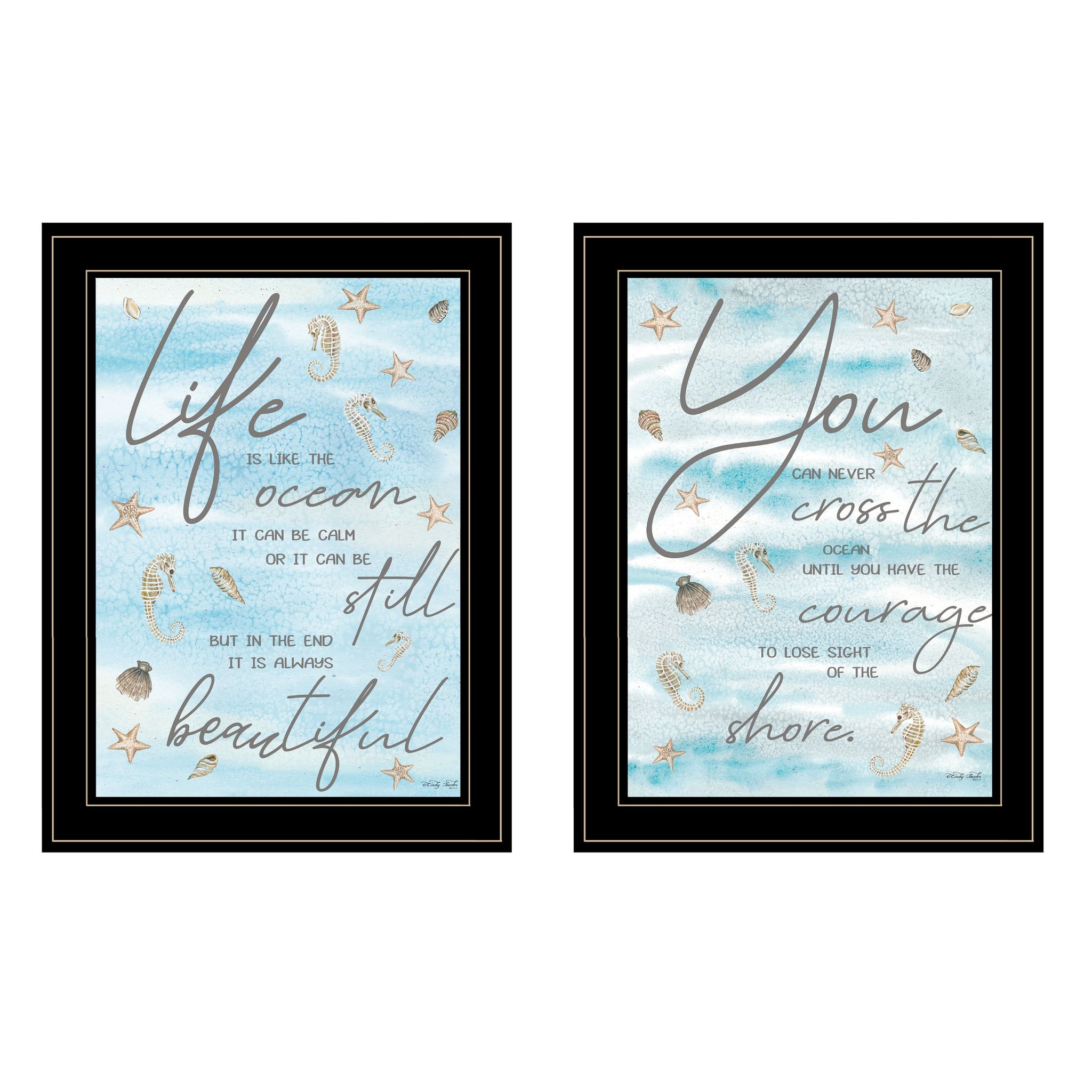 "Life Is" 2 Piece Vignette By Cindy Jacobs, Ready To Hang Framed Print, Black Frame Multicolor Paper