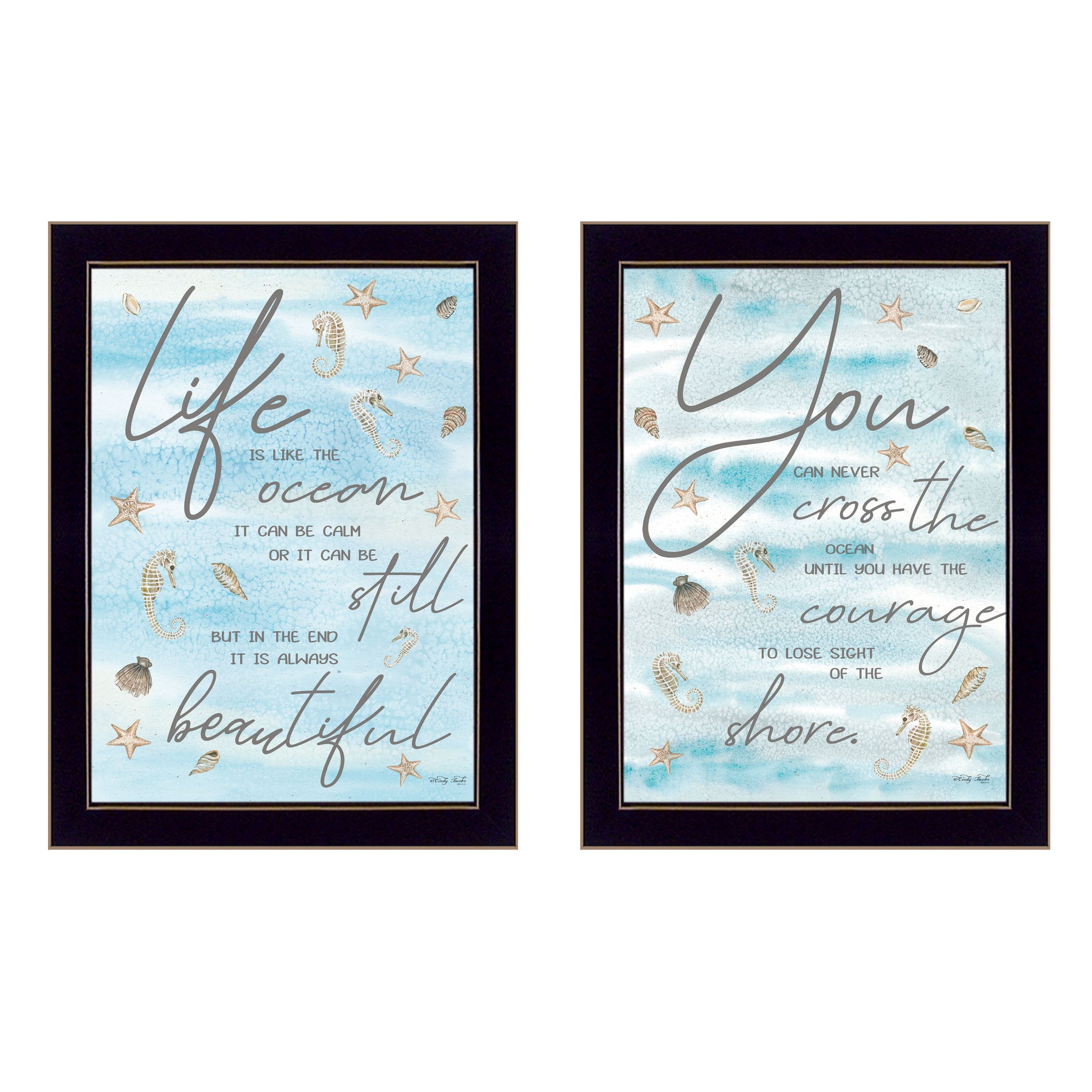 "Life Is" 2 Piece Vignette By Cindy Jacobs, Ready To Hang Framed Print, Black Frame Multicolor Paper