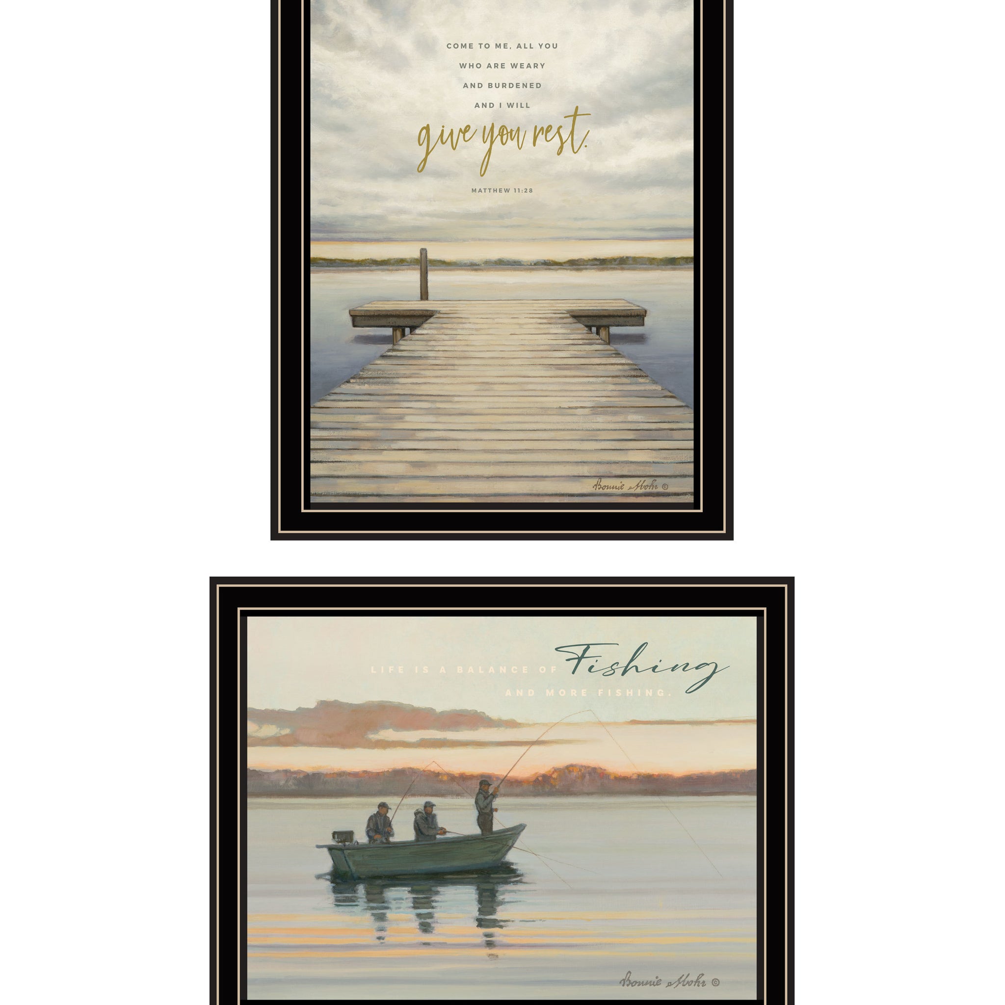 "Lake Side Reprieve" 2 Piece Vignette By Bonnie Mohr, Ready To Hang Framed Print, Black Frame Multicolor Paper